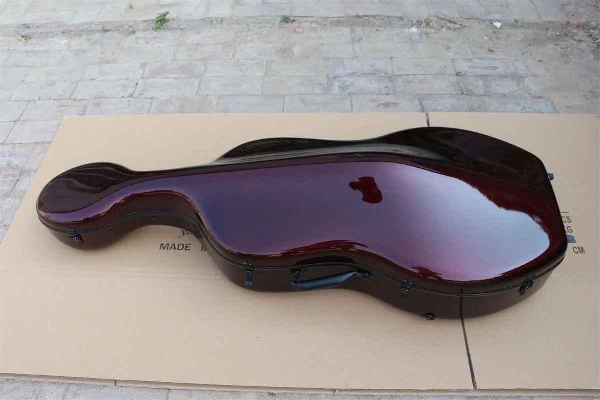 Custodia violoncello 44 Scatola violoncello Fibra di carbonio pura Custodia rigida leggera da 35 kg Colore vino rosso Supporto 150 kg di pressione4182318