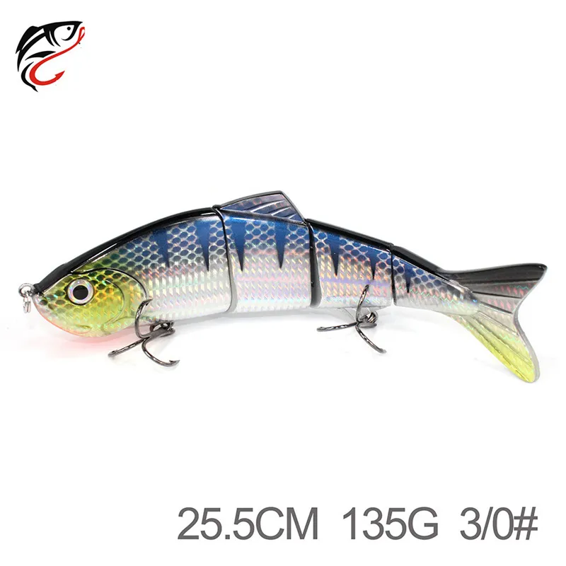 Super Big Size 4 Segmenti Pesce artificiale VIB Esche da pesca 25,5 cm 135 g Immersioni profonde Grandi ami realistici esche da pesca muschiate laser