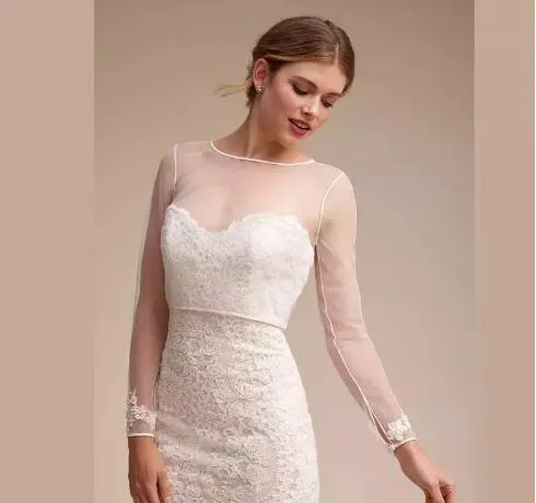 Capes de mariage pures châle simple pour robes de mariée chérie élégantes à manches longues vestes en dentelle de mariée accessoires de mariage blanc 256S