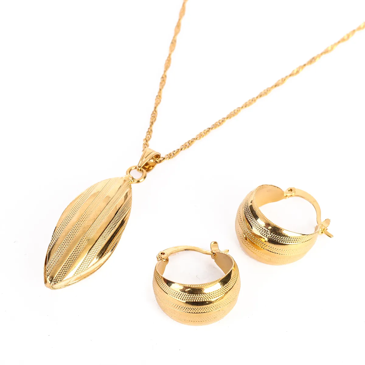 Set di orecchini pendenti etiopi Joias Ouro 24K Gold Filled Jewelry Set di gioielli da sposa africani