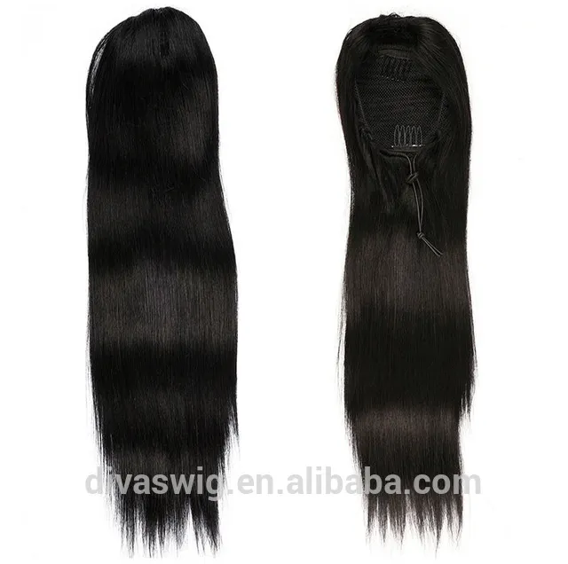 Moda afro-americana YAKI Rabo De Cavalo Em Linha Reta em luz yaki Cordão Do Cabelo Humano Extensões de cabelo rabo de cavalo cor marrom 4 navio livre