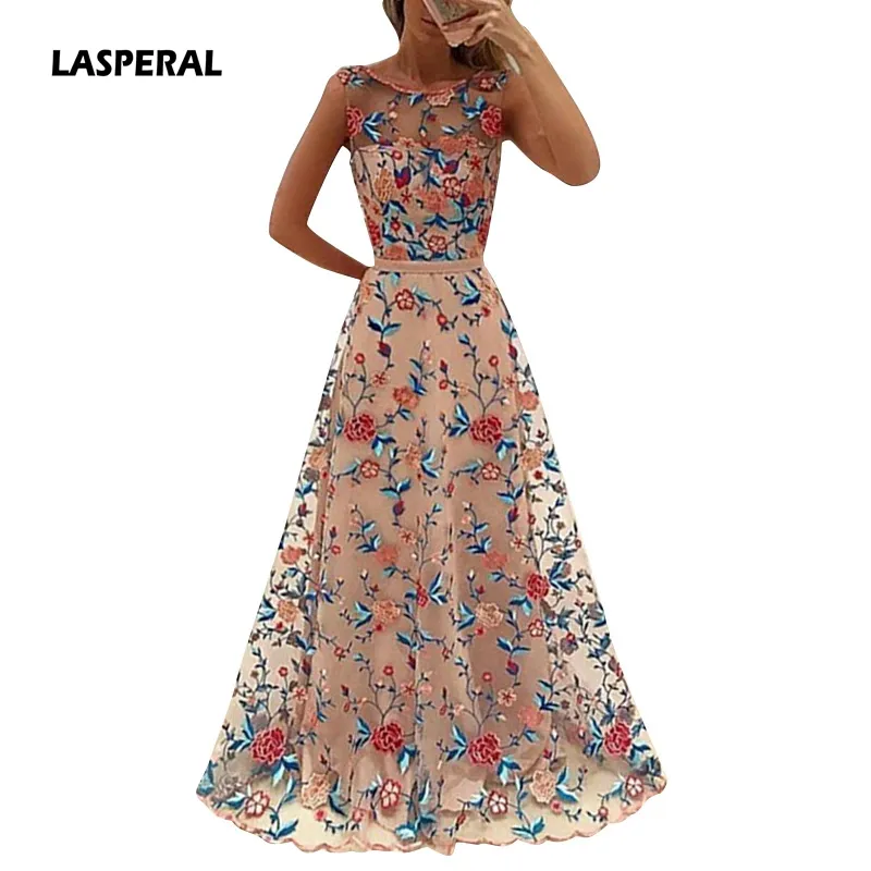 Lasperal 2017 Цветочные Вышивка Длинные Maxi Платье Платье Вечернее Платье Невесте Банкет Элегантный Доза Party Prom Vestidos Формальная