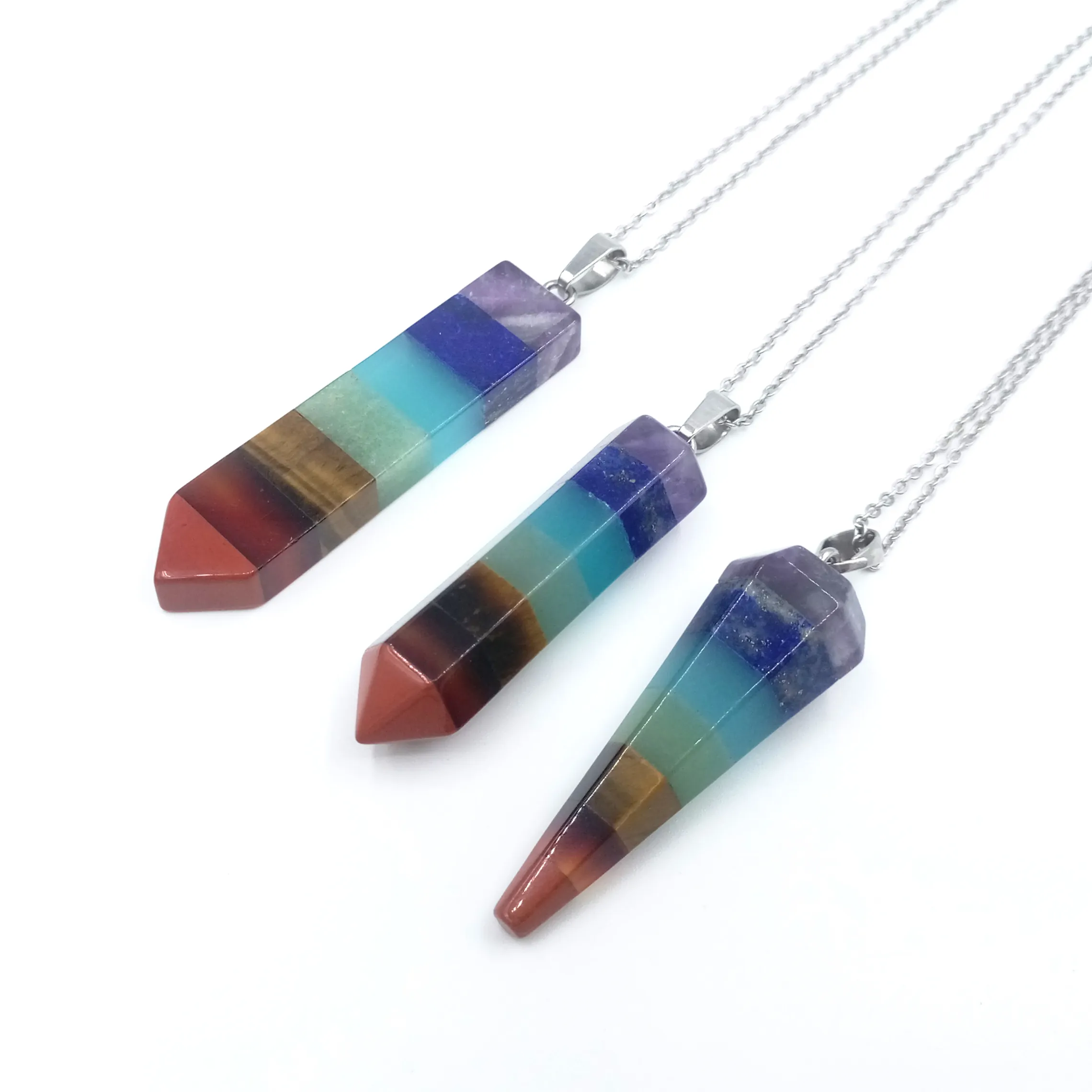 JLN Sieben-Chakra-Anhänger-Halskette, Wünschelrutenpendel, Regenbogenfarben-Energie-Edelstein-Anhänger mit 45,7 cm langer Edelstahlkette für Yoga-Meditation