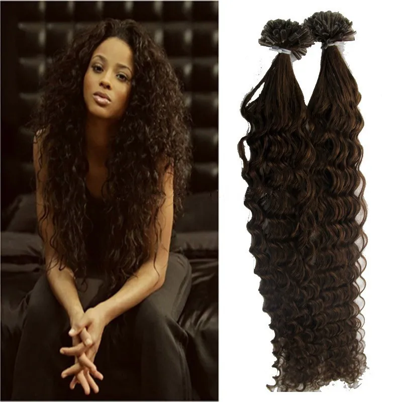 Curly Keratin Human Fusion Hair Nail U Tip Machine Made Remy Pre Bonded Hair Extension 100G