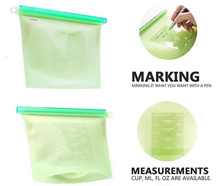 Reusable Vacuum Food Sealer Silicone Storage Bag Container Kitchen Fridge Storage Bag for Microwave Oven Dishwasher Refrigerator