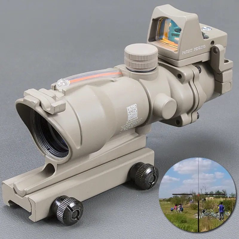 Trijicon ACOG 4x32 Tan Tactical Real Fiber Optic Red Belysinerad Collimator Red Dot Sight Hunting Riflescope