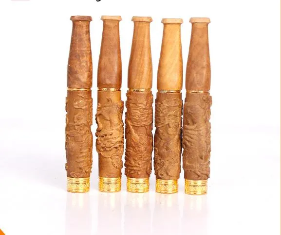Green Tan Wood Carved Wooden Rod Filter Cigaretthållare kan rengöras av rök