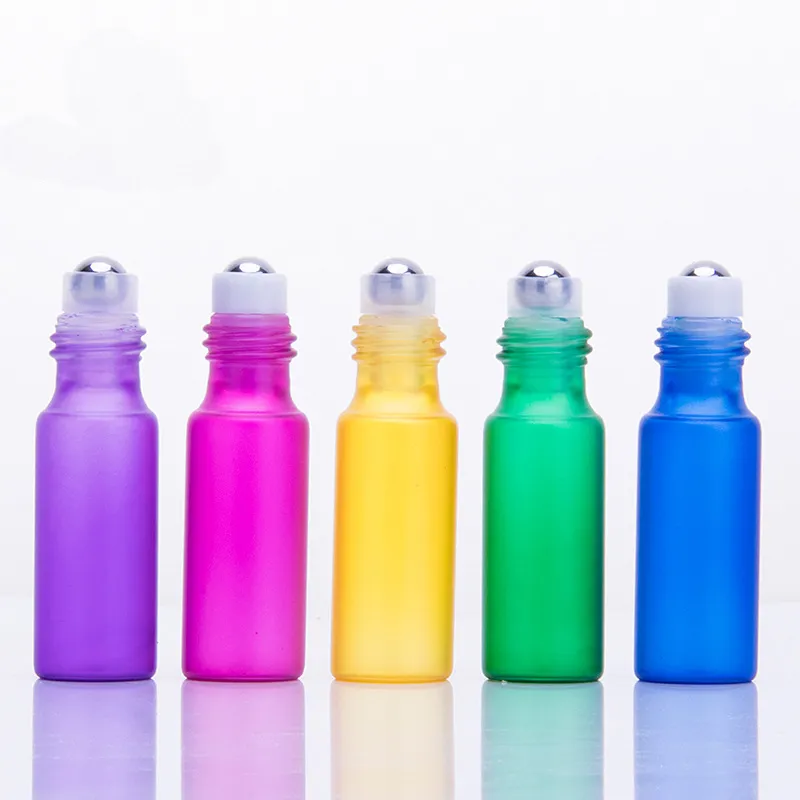 5ML Frosted Colorful Rollon Bottle For Essential Oils Stainless Steel Roller Refillable Perfume Bottle Deodorant Containers with Black Lid