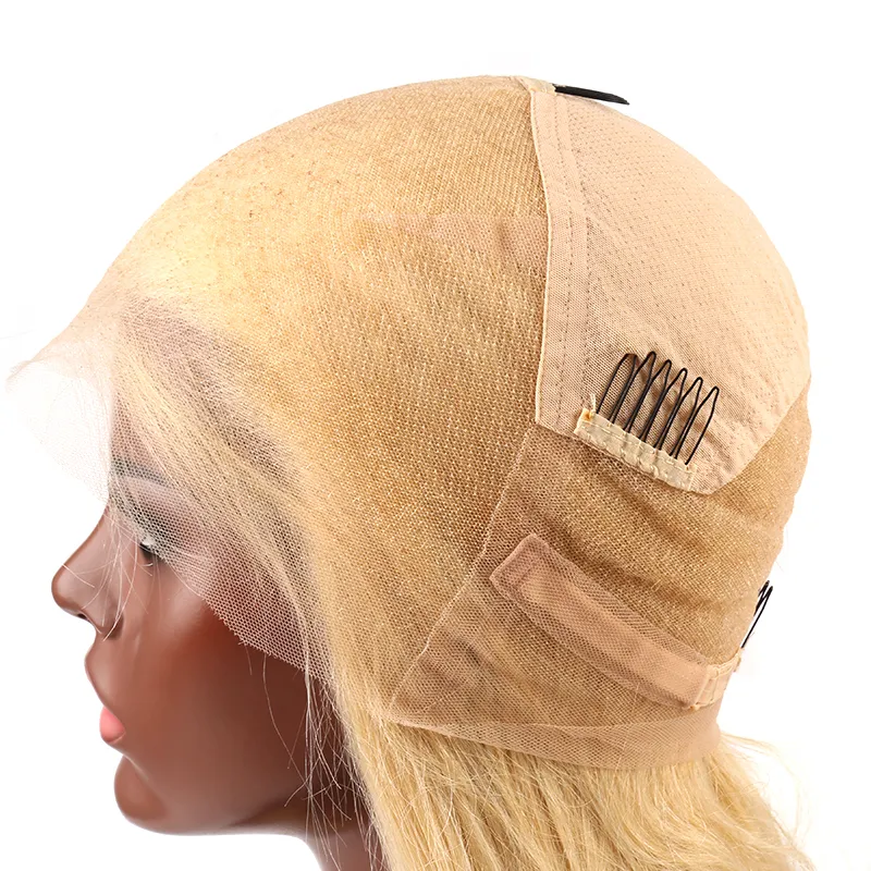 Verkoop blonde volledige kanten pruiken voor zwarte vrouwen medium cap met kammen Braziliaans menselijk haar kanten pruik #613 130% 150% 180% dichtheid Bella Hair 12-36inch