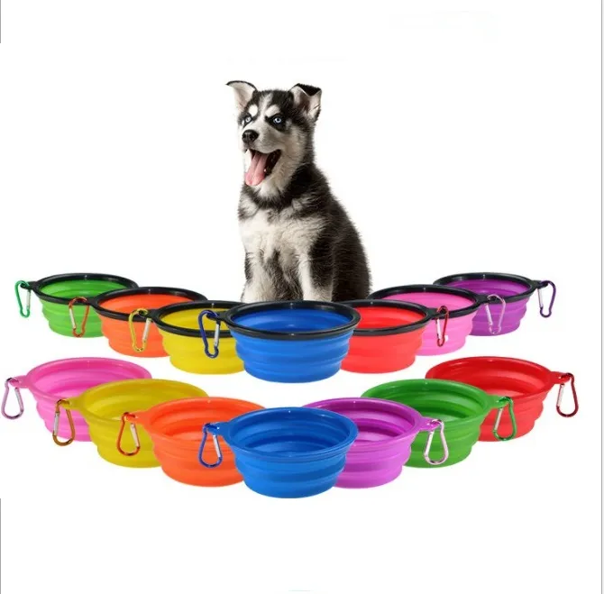 Bols pliants en Silicone pour animaux de compagnie, avec crochet à Clip d'escalade, plat d'eau pliable pour chats, mangeoire Portable pour animaux de compagnie, bol de voyage pour chiots