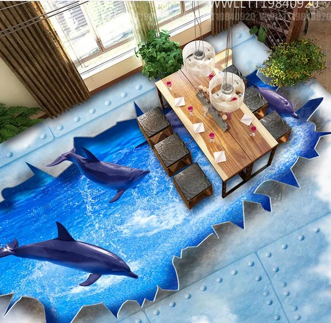vinyl flooring bathroom Ocean World Dolphin Underwater World 3D bathroom living room floor tiles column floor painting