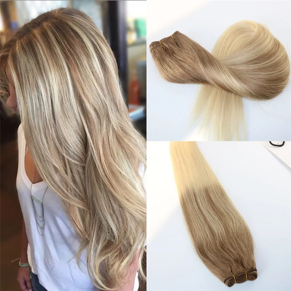 Virgin Remy Human Hair Extensions Ombre #8 to #60 Blonde Hair Weft Slik Straight Balayage Hair Bundles Balayage Unprocessed Brazilian Weave