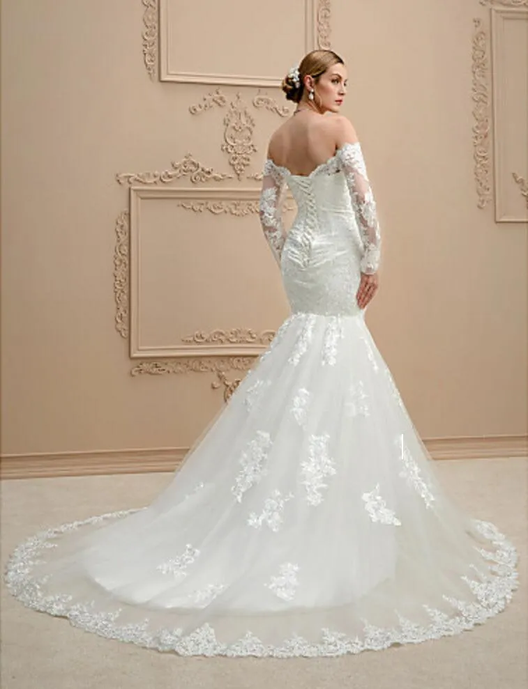 High Quality Mermaid Wedding Dresses Sexy Long Sleeve Tulle Mermaid Spring Off-the-shoulder Chapel Train Berta Bridal Gowns