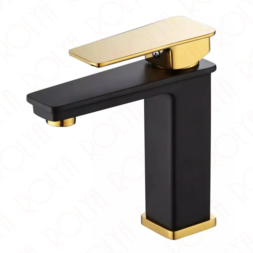 ROLYA GoldenBlack Mitigeur d'évier de lavabo de robinet de salle de bain à levier unique