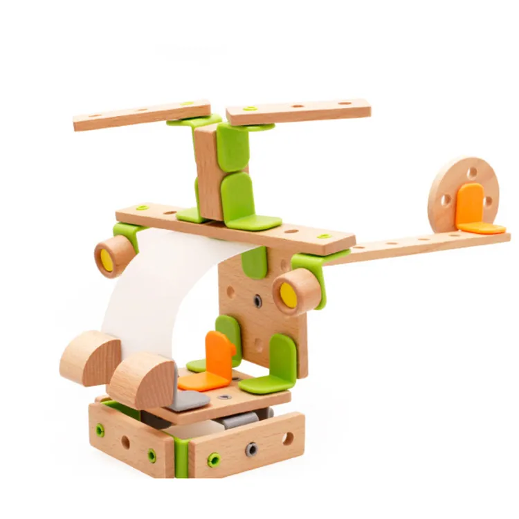 DIY Creative Wooden Building Blocks Toy Assemble Helicopter Robot Animals Plane Bikes Kids Puzzle Montessori Imagination and hands-on abilit