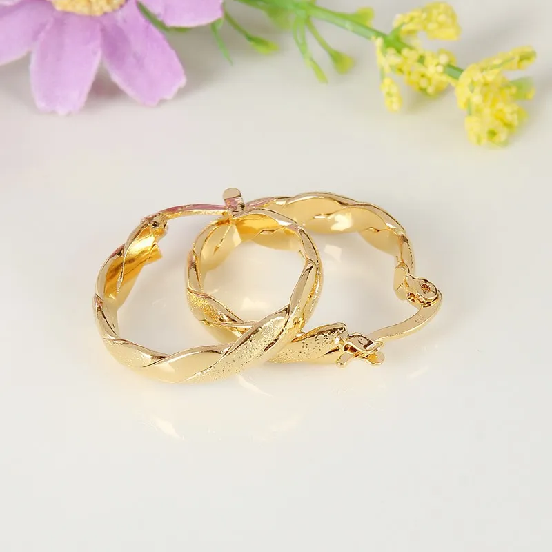 22K 23K 24K Thai Baht YELLOW GOLD GP EARRINGS Hoop E India Jewelry Brincos Top Quality Wave305W