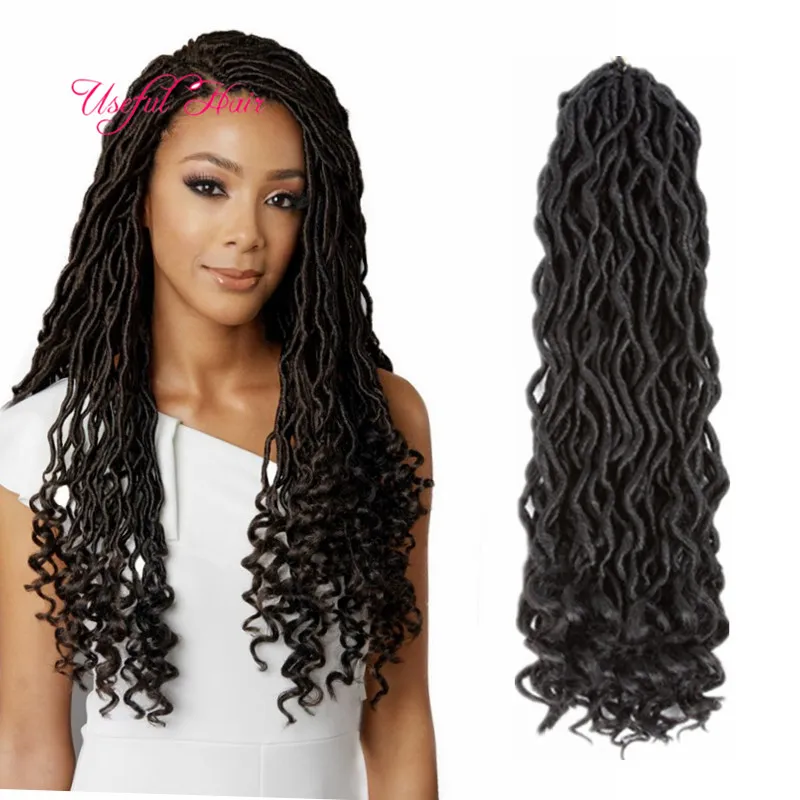 Gudinna syntetisk flätning hår gudinna locs faux locs curly crochet hår 18 tums virkade flätor syntetiska hårförlängningar för svarta kvinnor