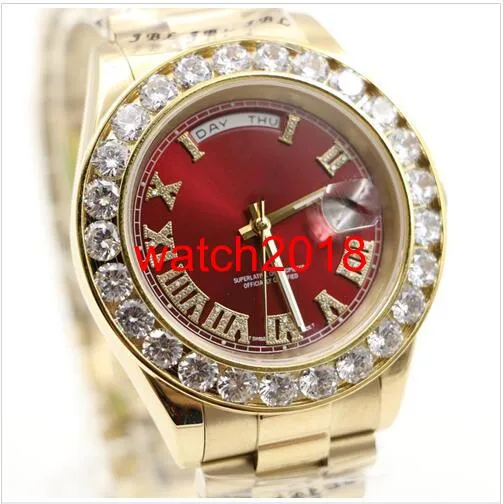 Woman Watch Automatic Movement Sapphire Luminous Yellow Gold Pres1dent 41MM Red Dial Bigger Diamond Watchs Automatic Men Watches