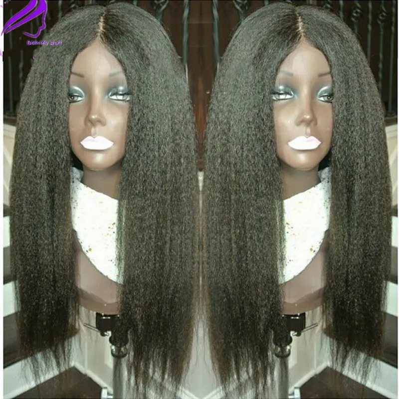 150 Densité partie centrale Kinky Straight Lace Front Wig Synthétique Full Hair Lace wig Pour Noir Blanc Femmes