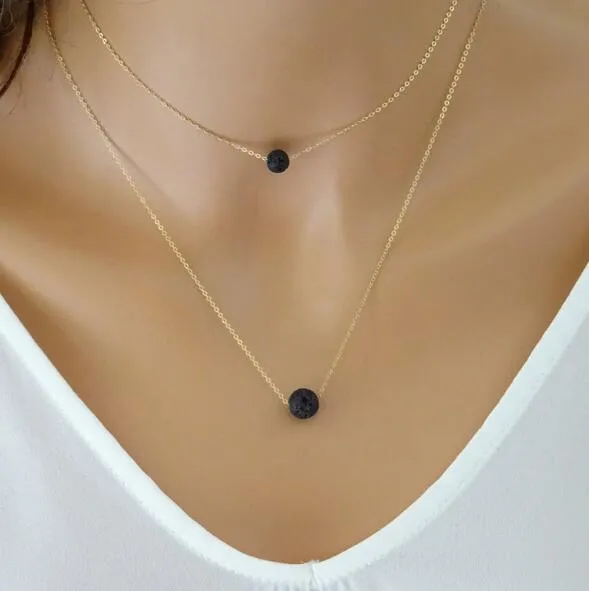 Mode perles de pierre de lave noire collier multicouche aromathérapie huile essentielle parfum diffuseur pendentif collier pour femmes bijoux