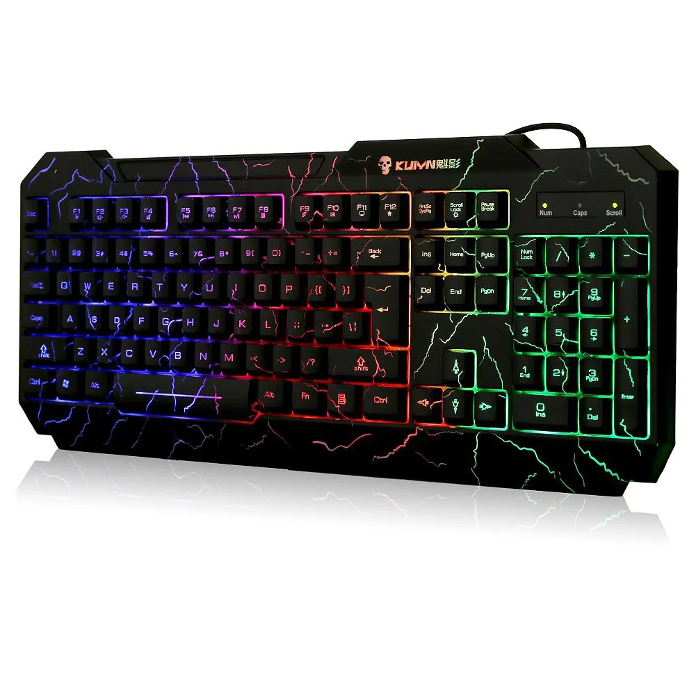 Freeshipping Crack Rainbow Teclado Retroiluminado colorido LED Iluminado Gaming PC Keyboard com Design Resistente a Derramamento