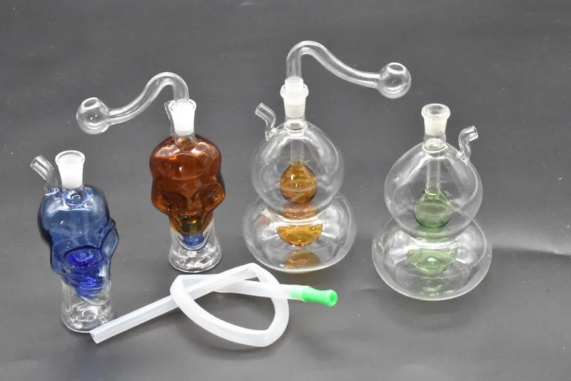 colorful mini Skull gourd Glass oil rig Bongs Water Pipe Percolator Downstem Smoking Tobacco Pipes Recycle Oil Rigs bongs with 10mm bowl