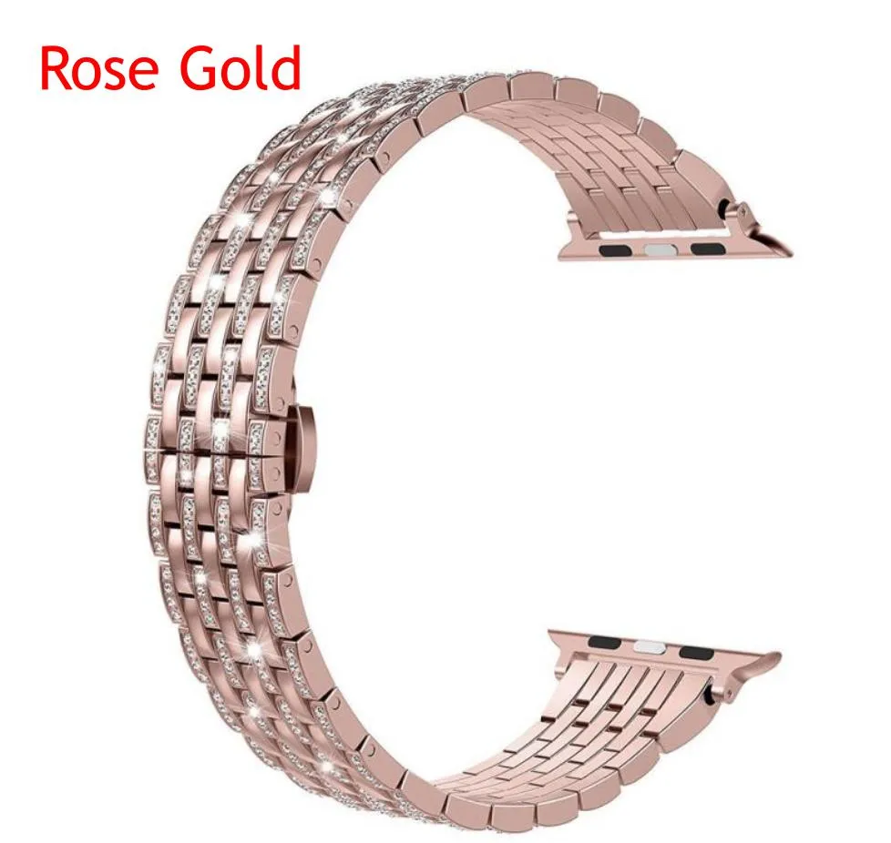 Correa de acero inoxidable de lujo de moda para Apple Watch banda serie 4 bandas de diamantes de imitación 40 mm 44 mm