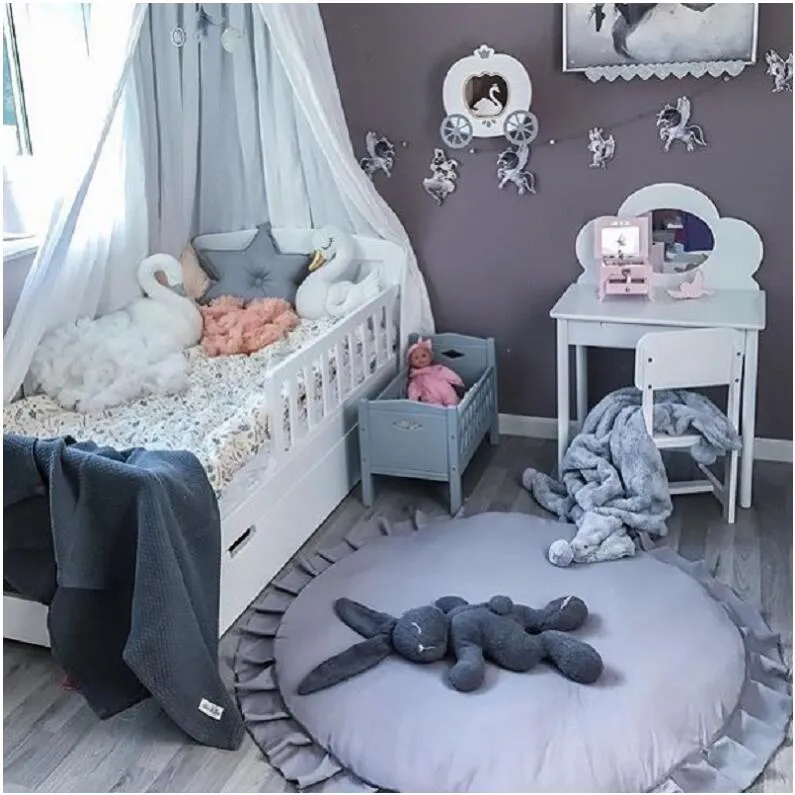Children Baby Game Mat Solid Color Play Crawl Round Mat Cart Air-conditioned Rug Tent Bed Valance Decoration