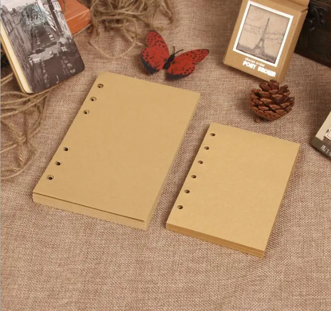 Wholesale blank kraft paper inner pages for pirate notebooks replaceable loose spiral inside pages for notebooks vintage travel journal