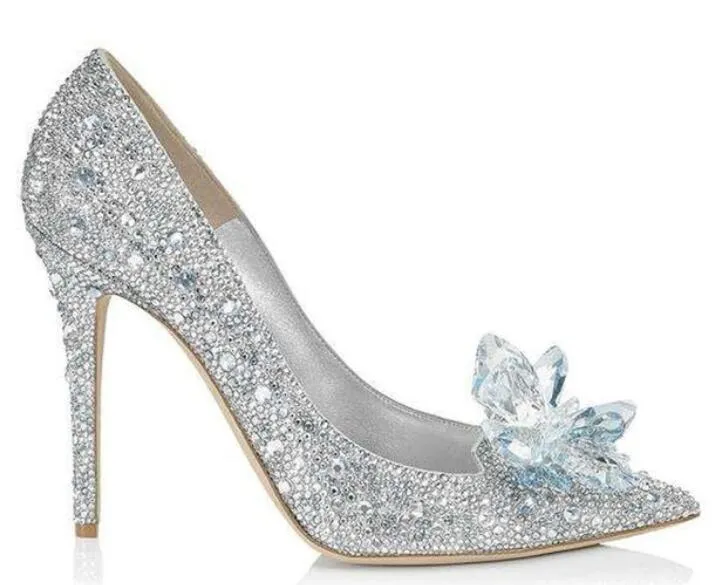 Zapatos de boda nupciales de cristal plateado, Zapatos de tacón alto de cristal ostentosos clásicos, Zapatos de tacón con punta estrecha para Mujer, Zapatos de Mujer