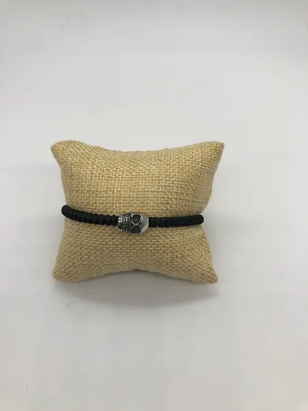 Braccialetto di fascino intrecciato cavo di cera nera con bracciale a testa di teschio in acciaio inossidabile gioielli di moda da donna o da uomo Demon818342h