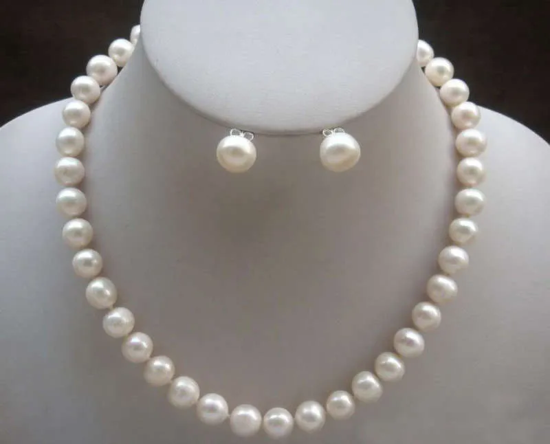 Szczegóły Około 8-9mm Real Natural White Akoya Kultury Pearl Naszyjnik Kolczyki Zestaw Biżuterii 18 "