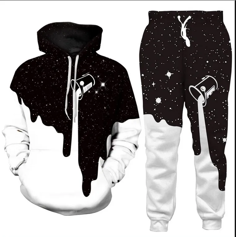 All'ingrosso - Space Galaxy Milk Dripping 3D Print Donna Uomo Felpa con cappuccio Jogger Pantaloni Tuta Set Spedizione gratuita Q07