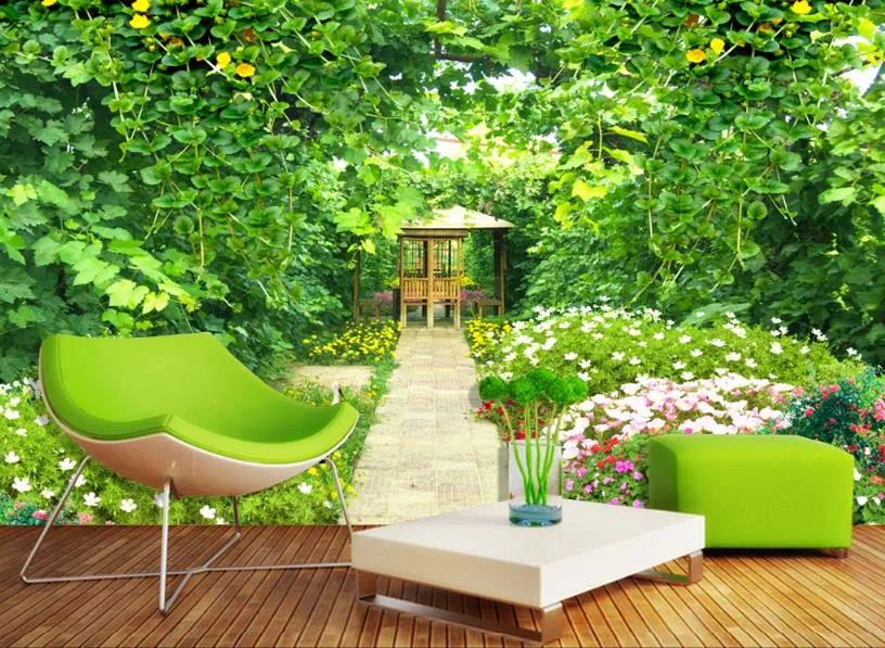 Европейские 3D стереоскопические обои одуванчик зеленый виноградный сад цветы и пользовательские 3d фрески гостиная нетканые обои украшения дома