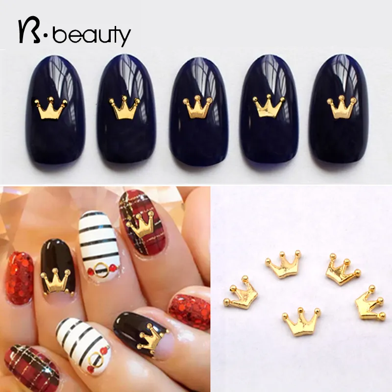 Ny 20st Crown Alloy Nail Art Rhinestone Golden 3D Nail Smycken Charm Diy Skönhet Salon Nail Dekoration