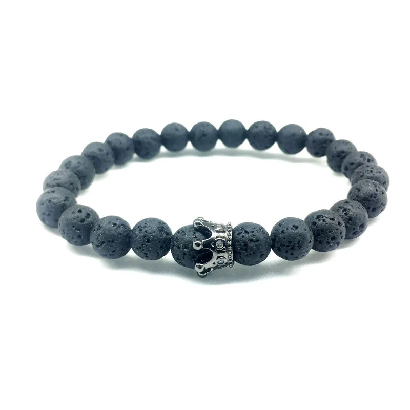 8mm Volcanic Stone Strands Crown Bracelets Natural Energy Beads Charm Bangle Women Men Jewelry Accessories Lover Gift