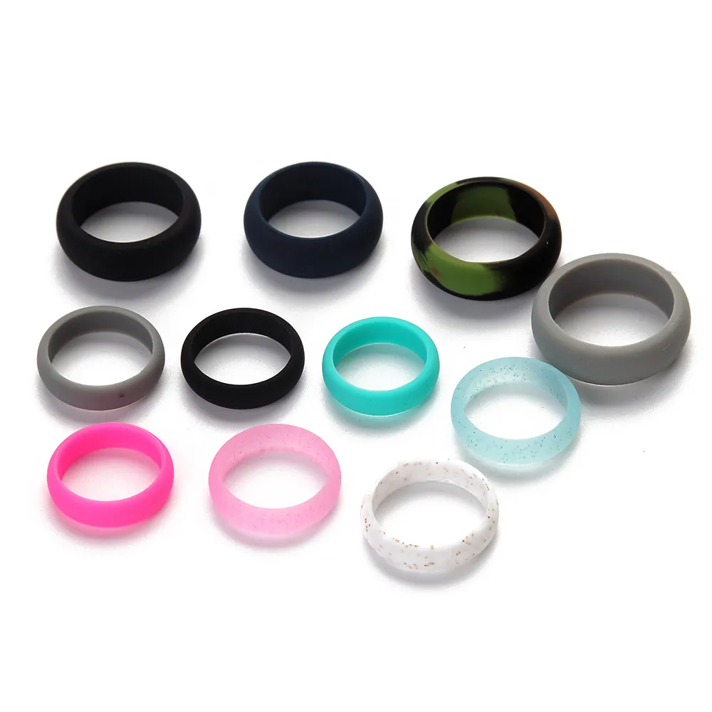 Fedi nuziali in silicone lucido da donna Flessibili Comode O-ring Moda uomo Multicolor Design confortevole Gioielli di moda all'ingrosso