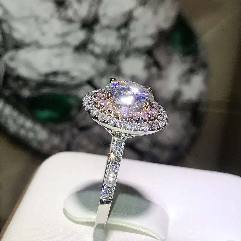 Victoria Wieck gioielli di lusso fatti a mano in argento sterling 925 taglio rotondo rosa zaffiro bianco diamante CZ pietre preziose colore fedi nuziali da donna