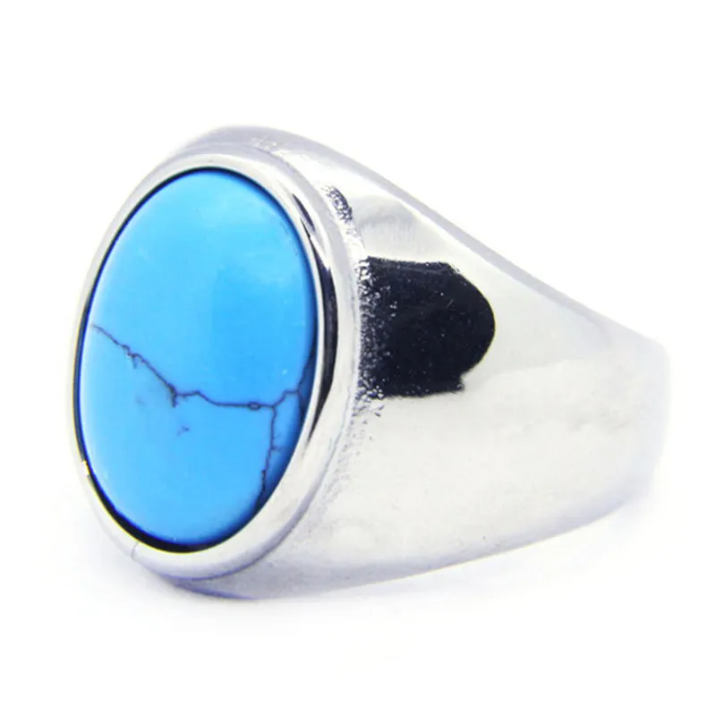 5pcs/lot Size 7-13 Black Silver Blue gemstone Ring 316L Stainless Steel Fashion Jewelry Popular Biker Band Party Ring