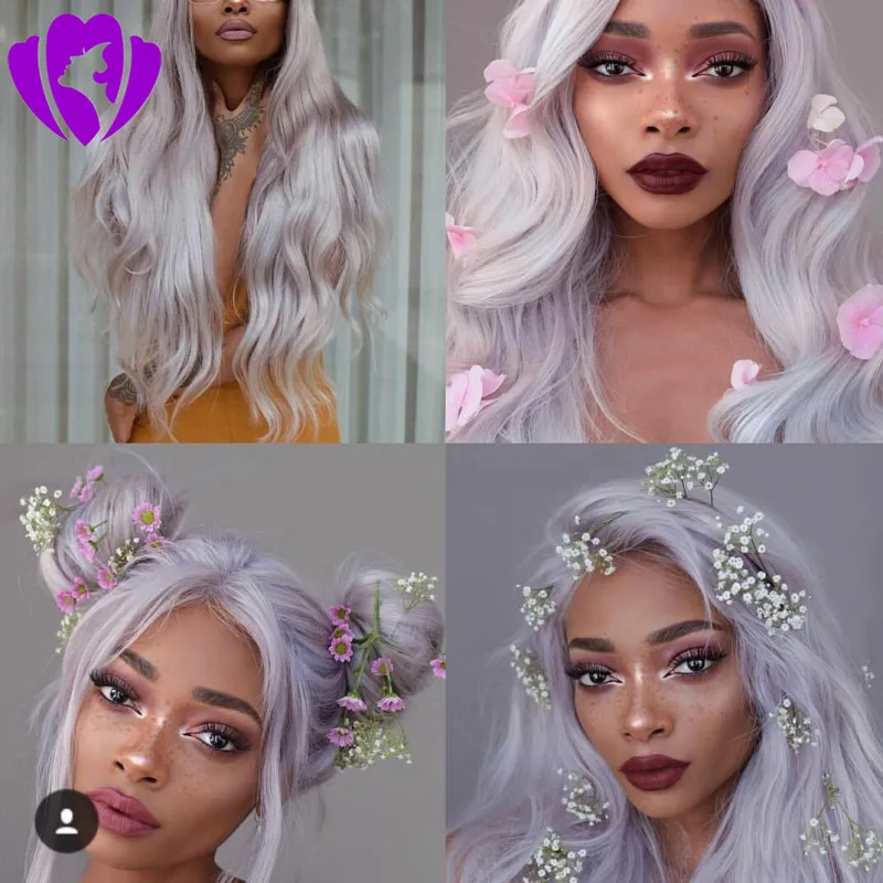 180density full long grey white Synthetic Lace Front Wig Body Wave Wigs for White Women Middle Part Artificial Wig Cosplay