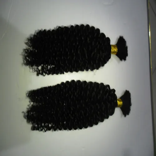 2 пучки человеческого плетения волос навалом нет крепления монгольский афро кудрявый вьющиеся Навальные волосы Для плетения 2 шт.