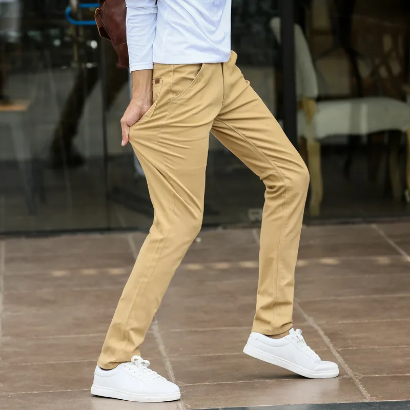 Icpans Hombres Pantalones Slim Fit Negro Rojo Pantalon Hombre Pantalones casuales rectos Hombres Chinos de algod n Pantalones masculinos Oficina