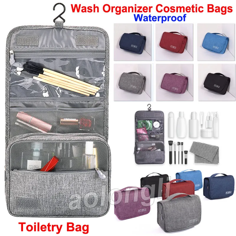 Unisex seyahat asılı tuvalet çantası yıkama makyaj çantası kanca organizatör torbası ile kozmetik torbalar su geçirmez büyük kapasiteli banyo torbaları 6 renk