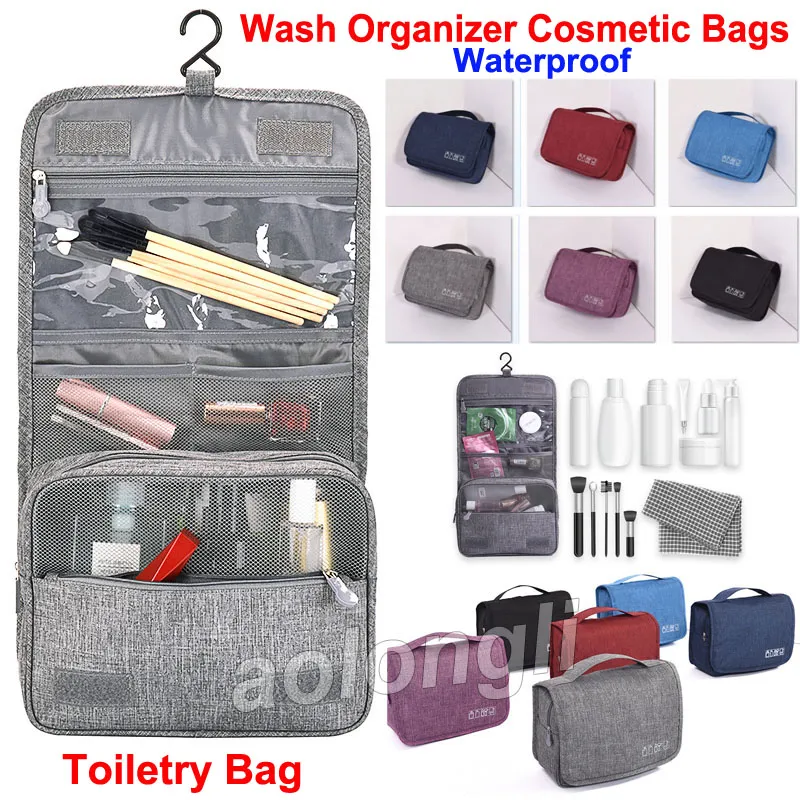 Borsa da toilette da viaggio unisex Borsa da toilette da viaggio Borsa per trucco Borse per cosmetici con gancio Borsa organizer Borse da bagno impermeabili di grande capacità 6 colori