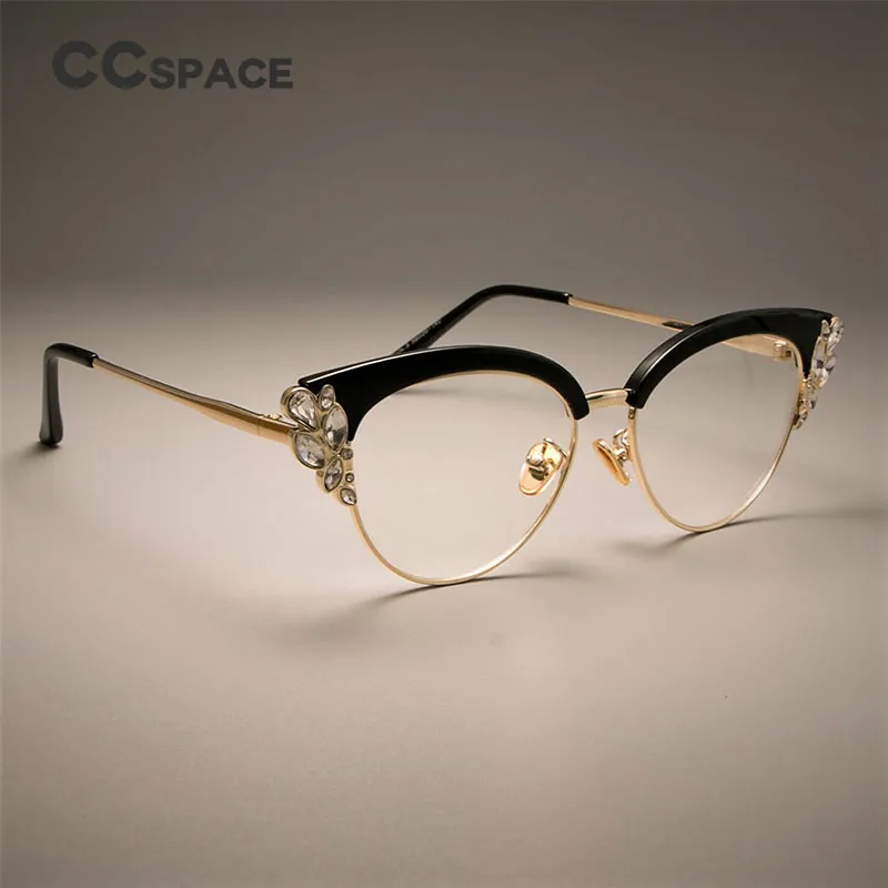 CCSPACE GORGEOUS Ladies Cat Eye Shiny Rhinestones Glasses Frames For Women Brand Designer Eyewear Optical EyeGlasses 45120