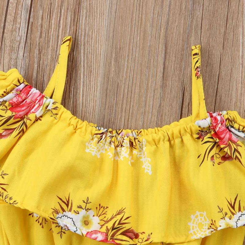 Toddler Baby Girl Clothes Yellow Floral Ruffled Strap Tops Vest Shorts Bottoms Summer Outfits Beach Clothing Set