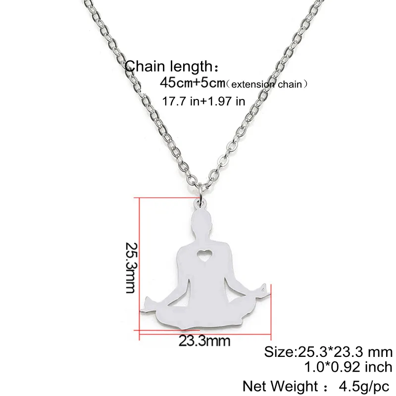 Yoga Chakra Pendant Necklace Stainless Steel Meditation Throat lock Pose Exercise Sports Jewelry Silver New Arrival Wholesale