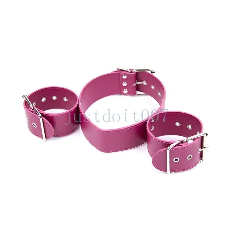 Algemas Bondage Buffs Restrições Pescoço Collar Pulso De Pulso Couro Slave Roleplay Diversão # R56