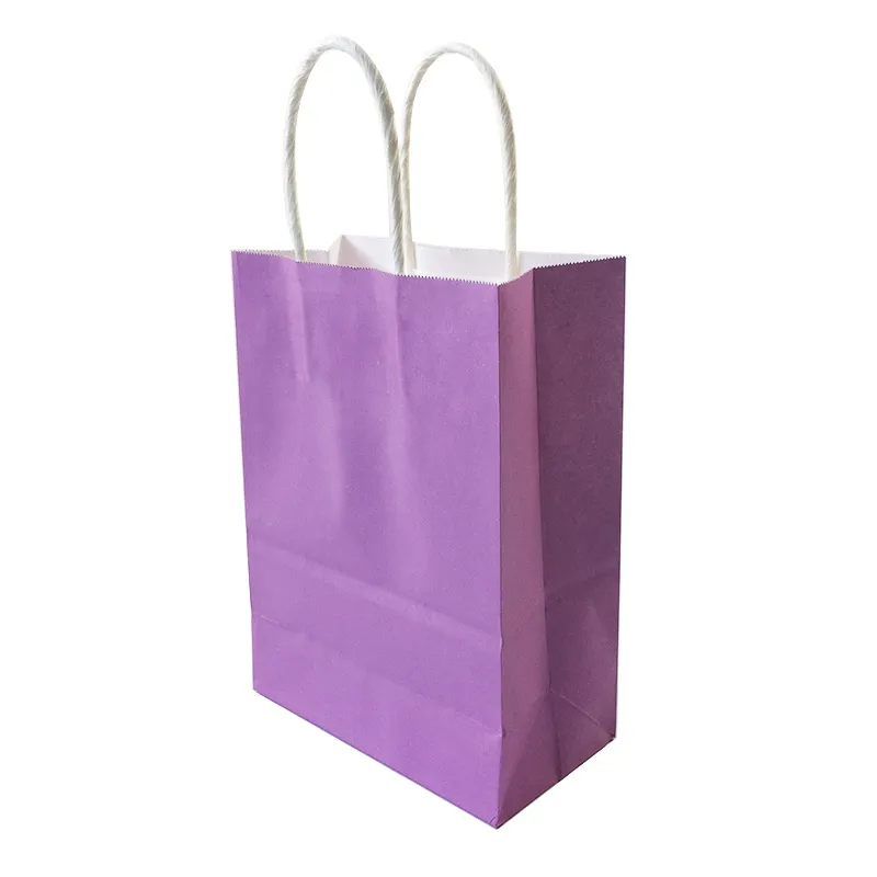 /Pack Kraft Paper Gift Bag 21x15x8cm Solid Color Boutique Store Festival Gift Wrap Bags with Handle