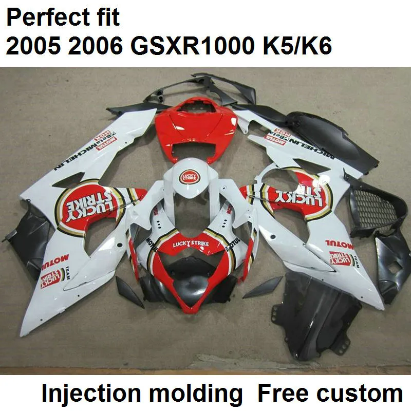 Eftermarknad Body Parts Fairings för Suzuki GSXR1000 2005 2006 Vit Red Injection Mote Fairing Kit GSXR1000 05 06 ZX10